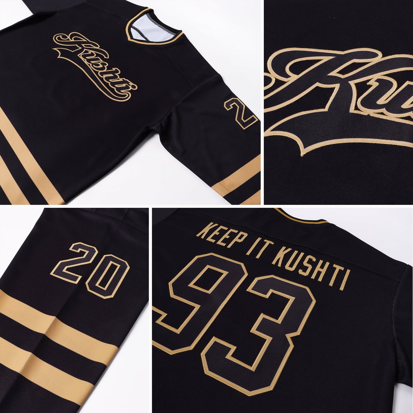 Custom Black Black-Old Gold Hockey Jersey view 8