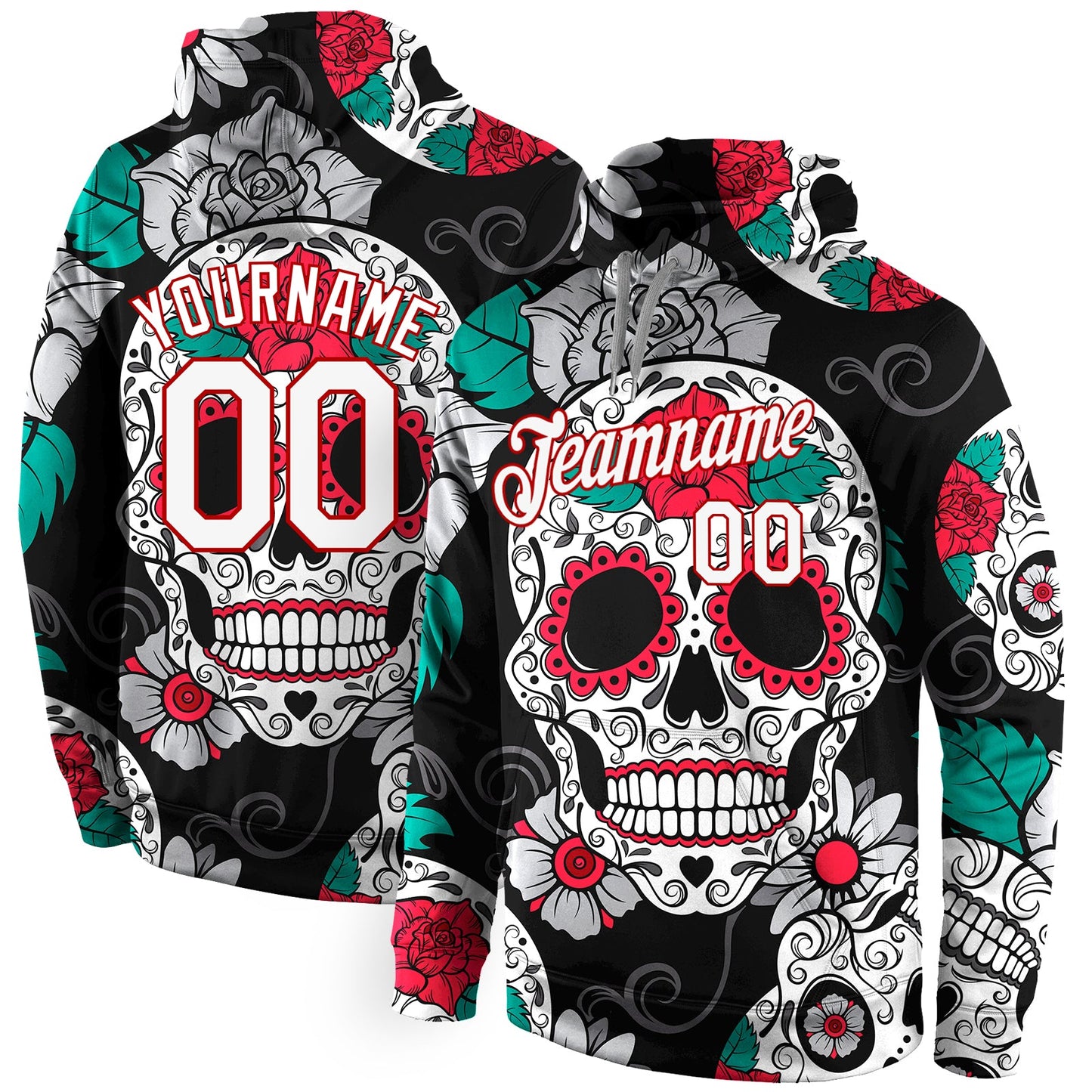 Custom Stitched Black White-Red 3D Skull Fashion Sports Pullover Sweatshirt Hoodie - Main View