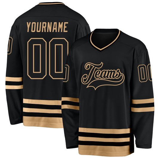 Custom Black Black-Old Gold Hockey Jersey - Main View