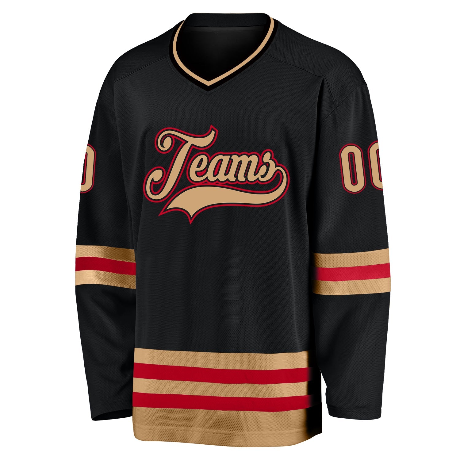 Custom Black Old Gold-Red Hockey Jersey view 2
