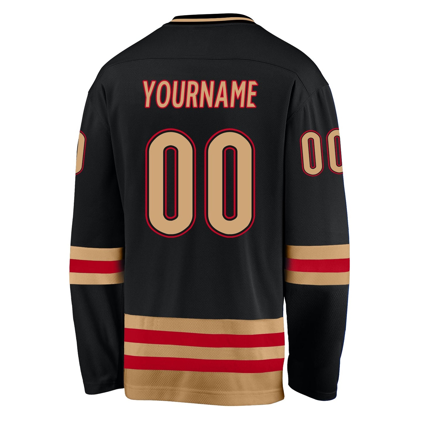Custom Black Old Gold-Red Hockey Jersey view 3