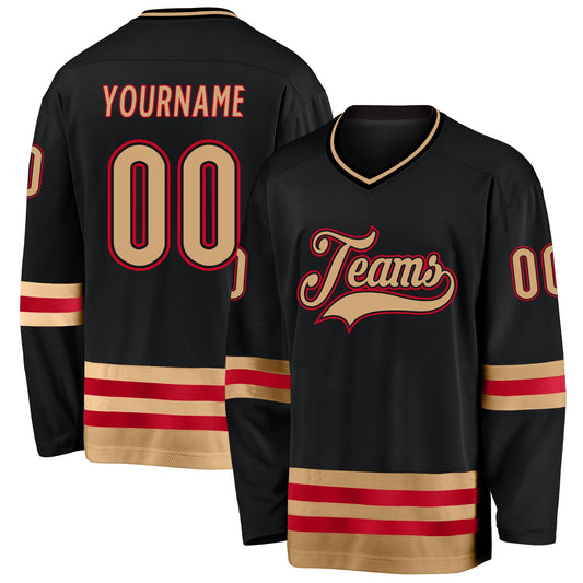 Custom Black Old Gold-Red Hockey Jersey - Main View
