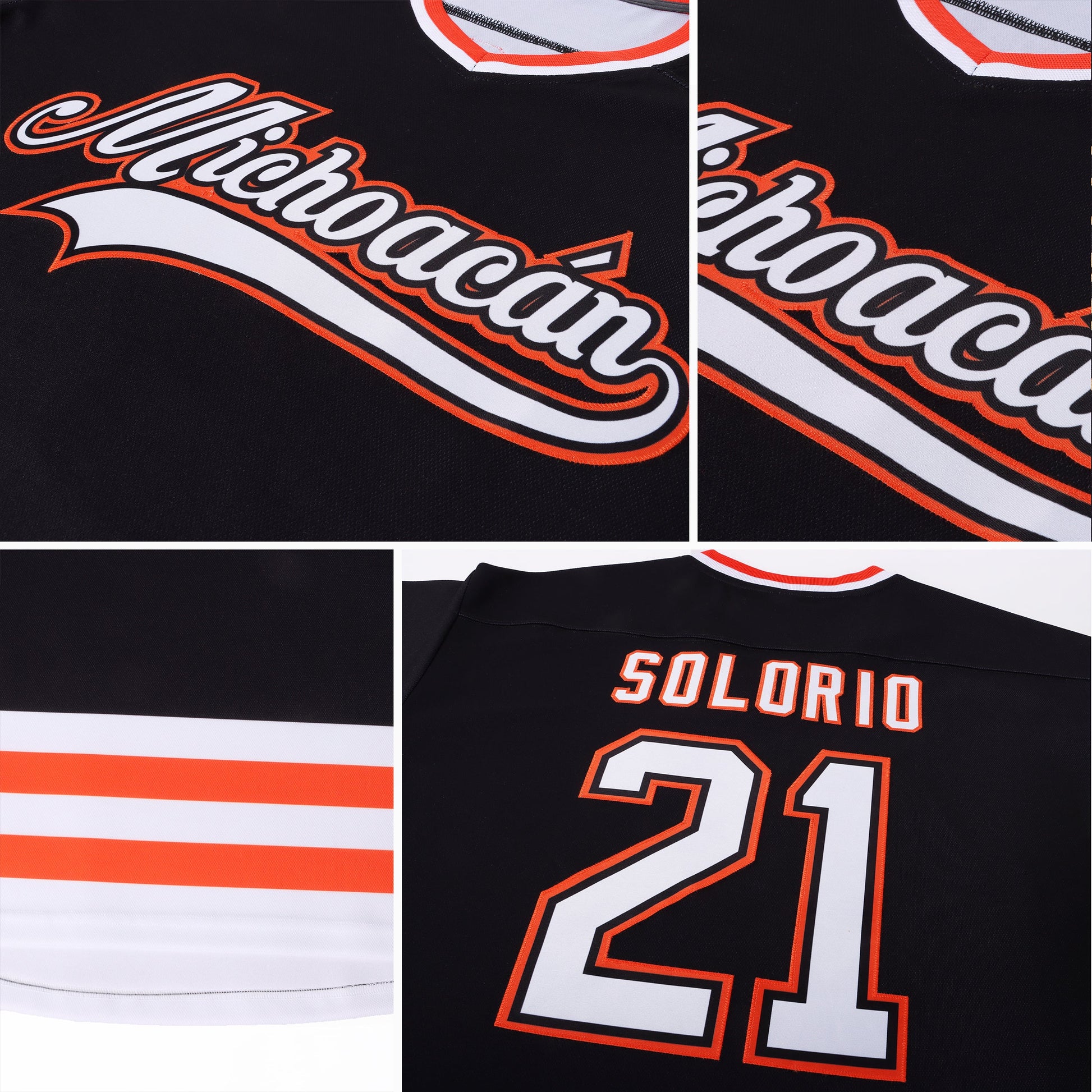 Custom Black White-Orange Hockey Jersey view 7