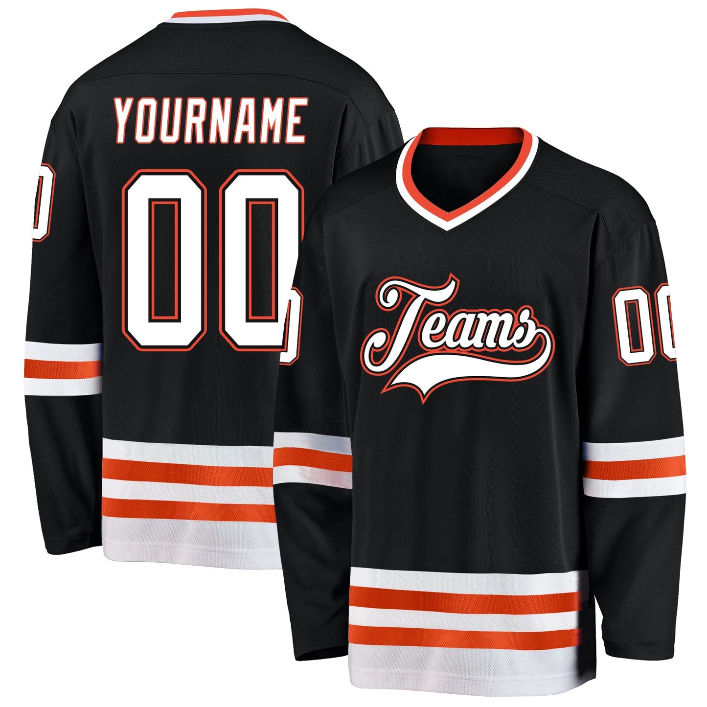 Custom Black White-Orange Hockey Jersey - Main View