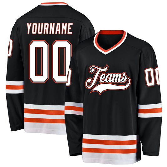 Custom Black White-Orange Hockey Jersey - Main View