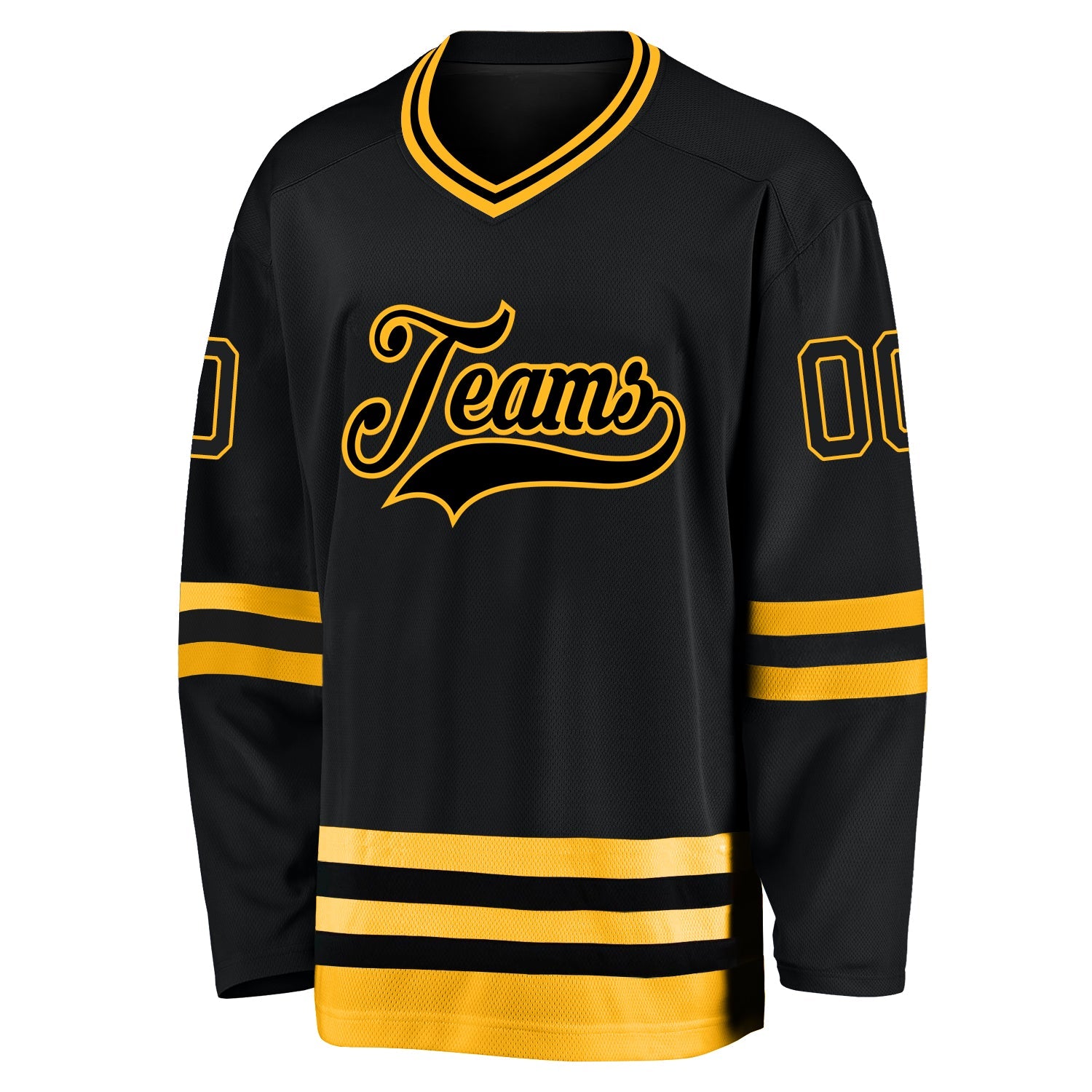 Custom Black Black-Gold Hockey Jersey view 3