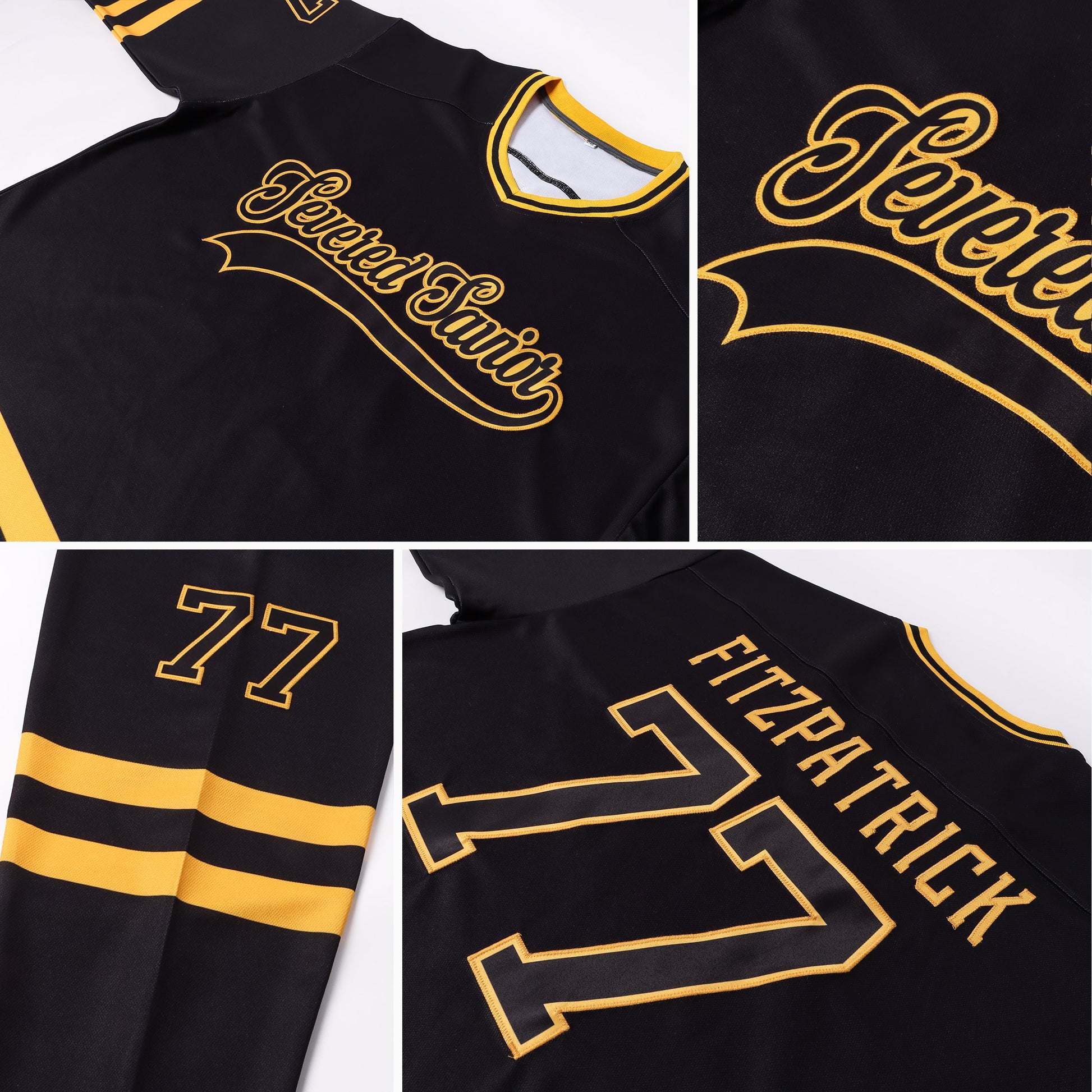 Custom Black Black-Gold Hockey Jersey view 8