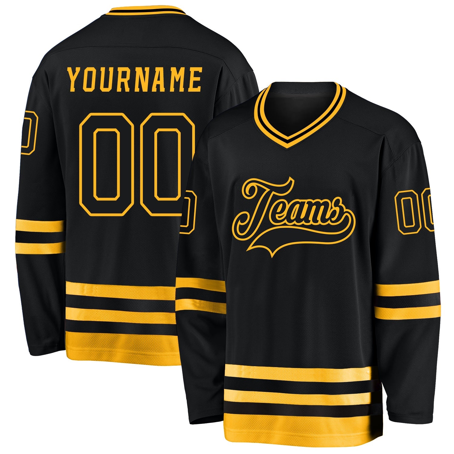 Custom Black Black-Gold Hockey Jersey - Main View