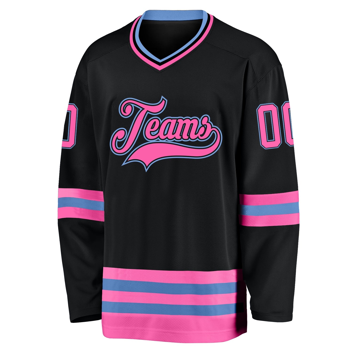 Custom Black Pink-Light Blue Hockey Jersey view 3