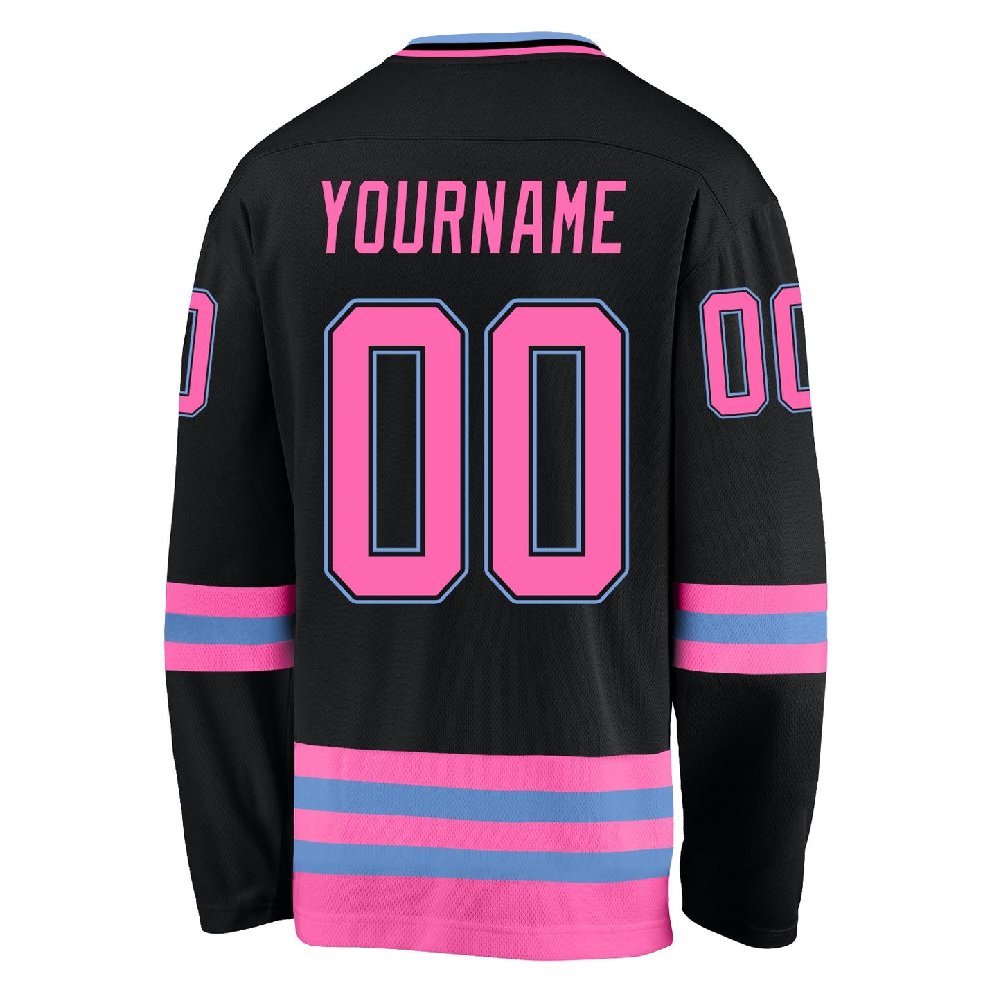 Custom Black Pink-Light Blue Hockey Jersey view 4