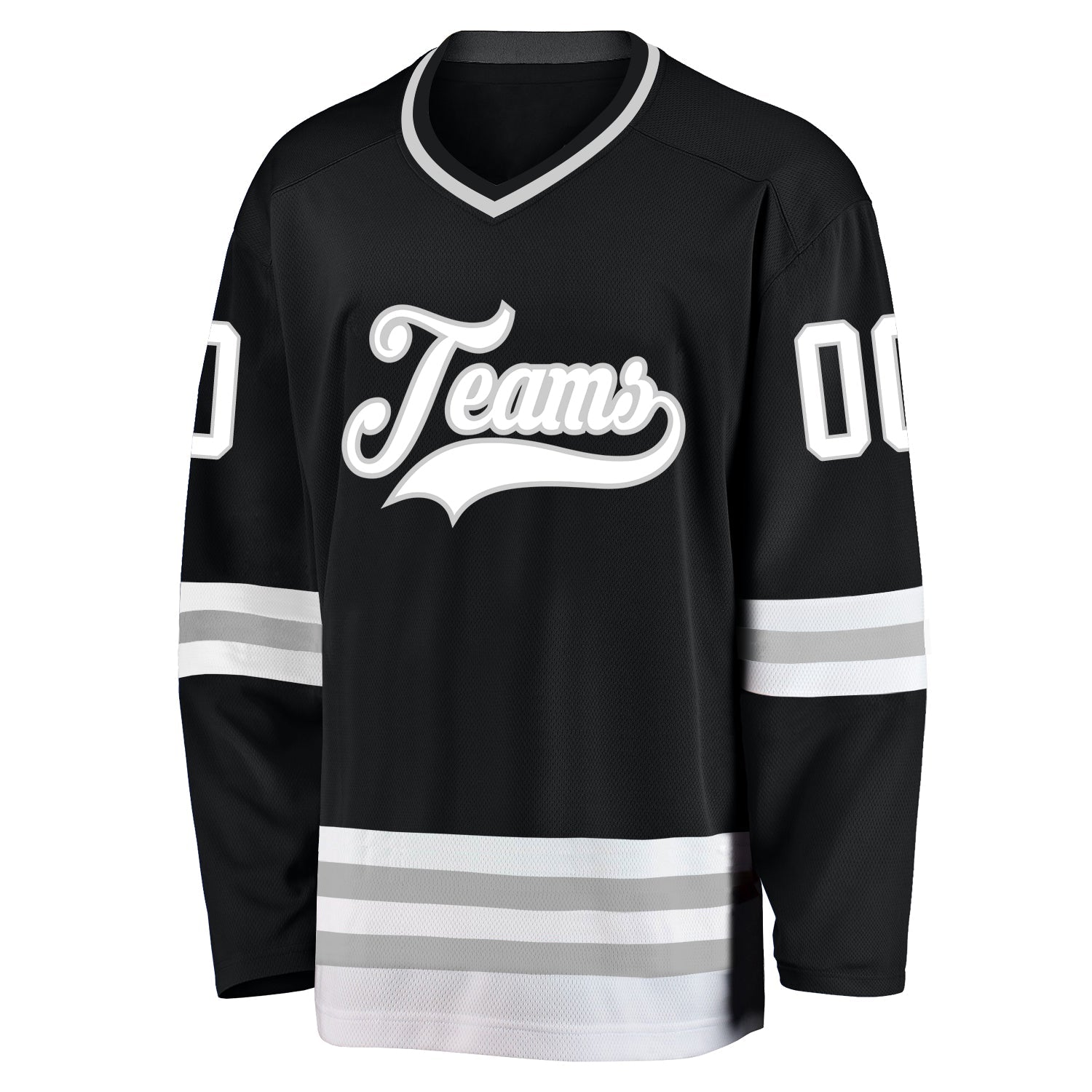 Custom Black White-Gray Hockey Jersey view 2