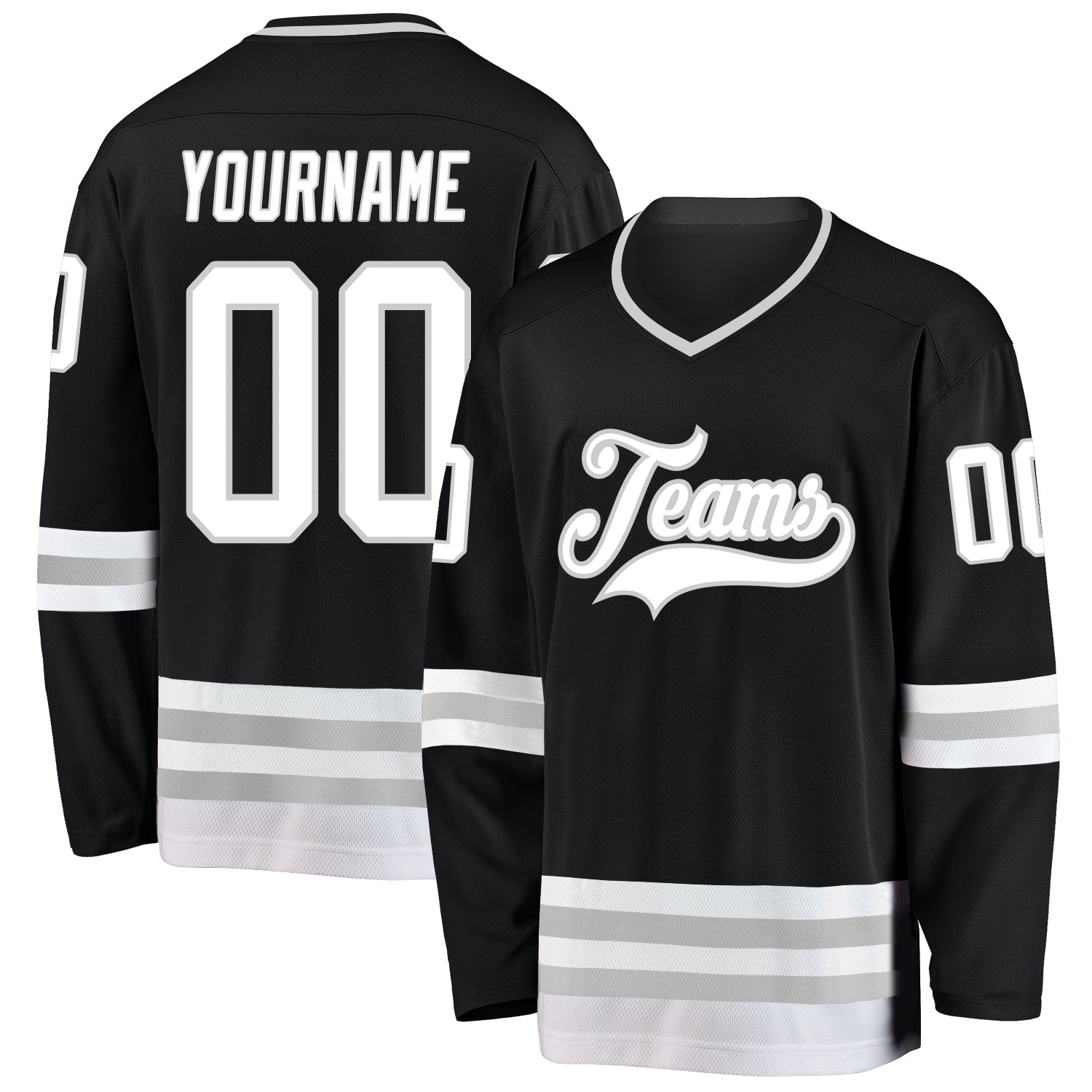Custom Black White-Gray Hockey Jersey - Main View