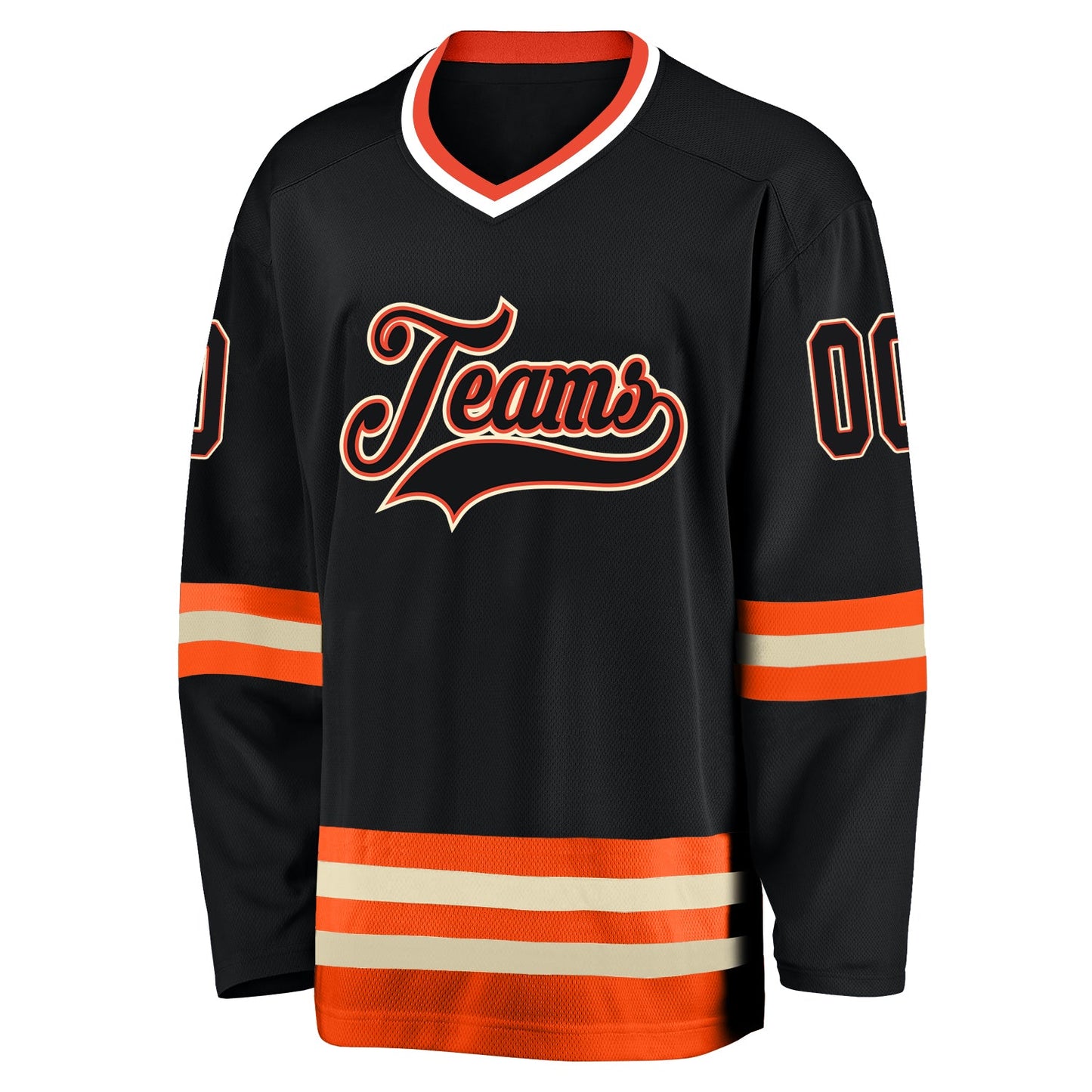 Custom Black Black-Orange Hockey Jersey view 3