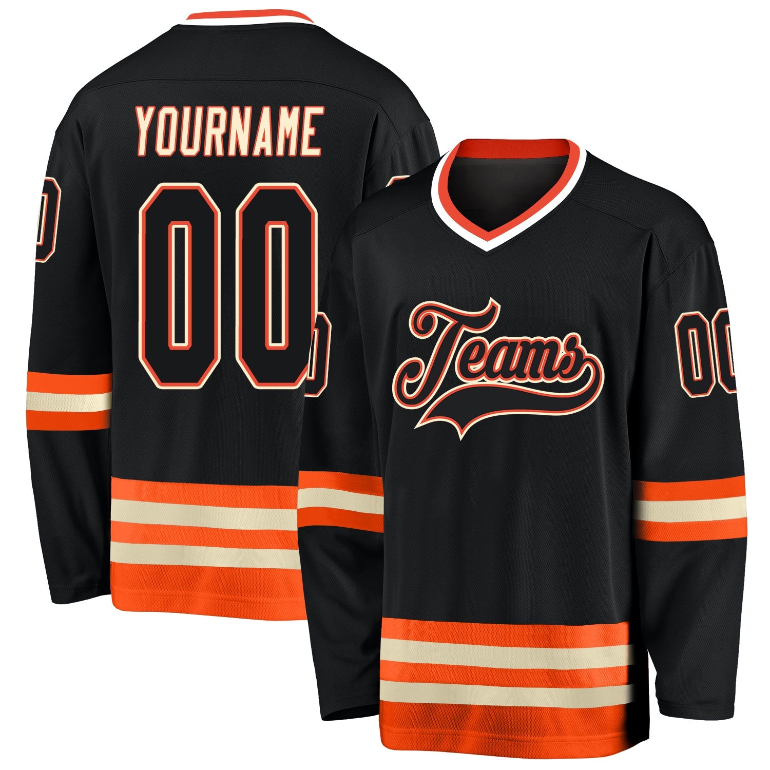 Custom Black Black-Orange Hockey Jersey - Main View