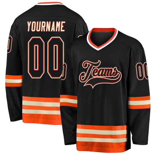 Custom Black Black-Orange Hockey Jersey - Main View