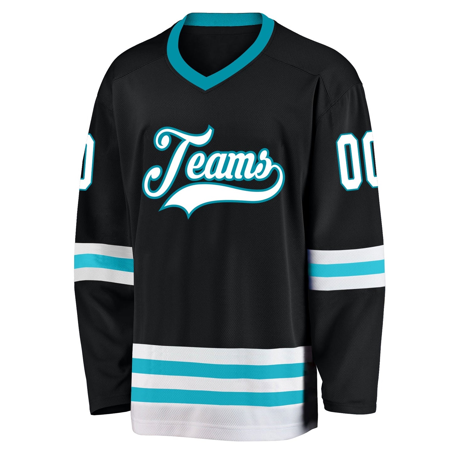 Custom Black White-Teal Hockey Jersey view 2