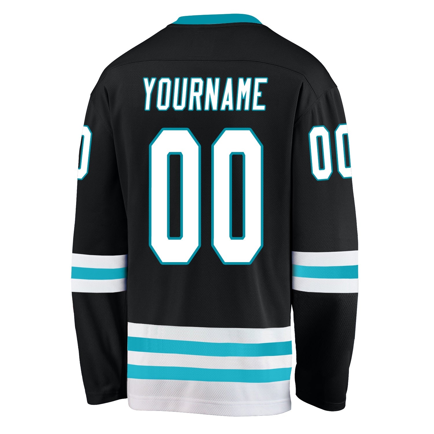 Custom Black White-Teal Hockey Jersey view 3