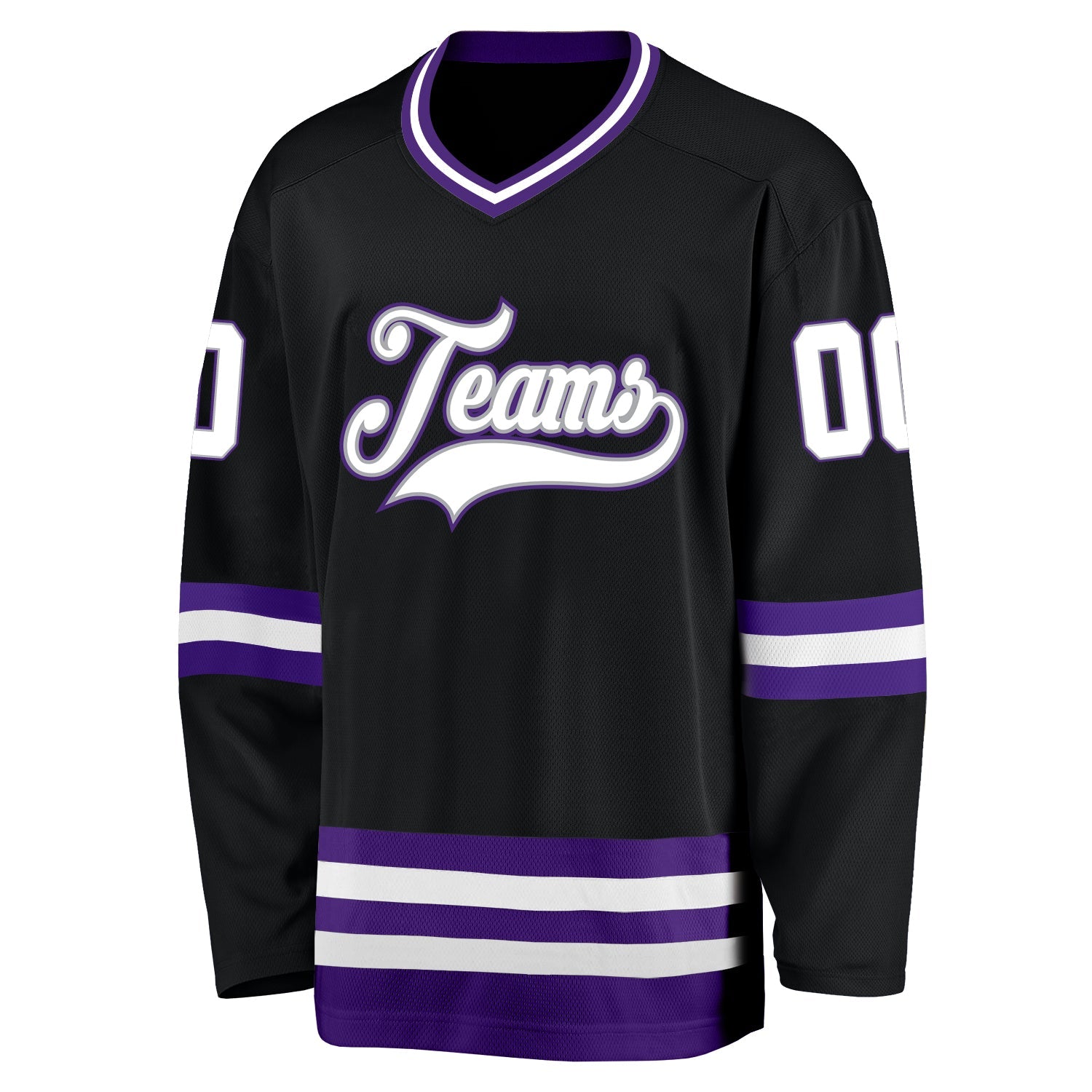 Custom Black White-Purple Hockey Jersey view 2