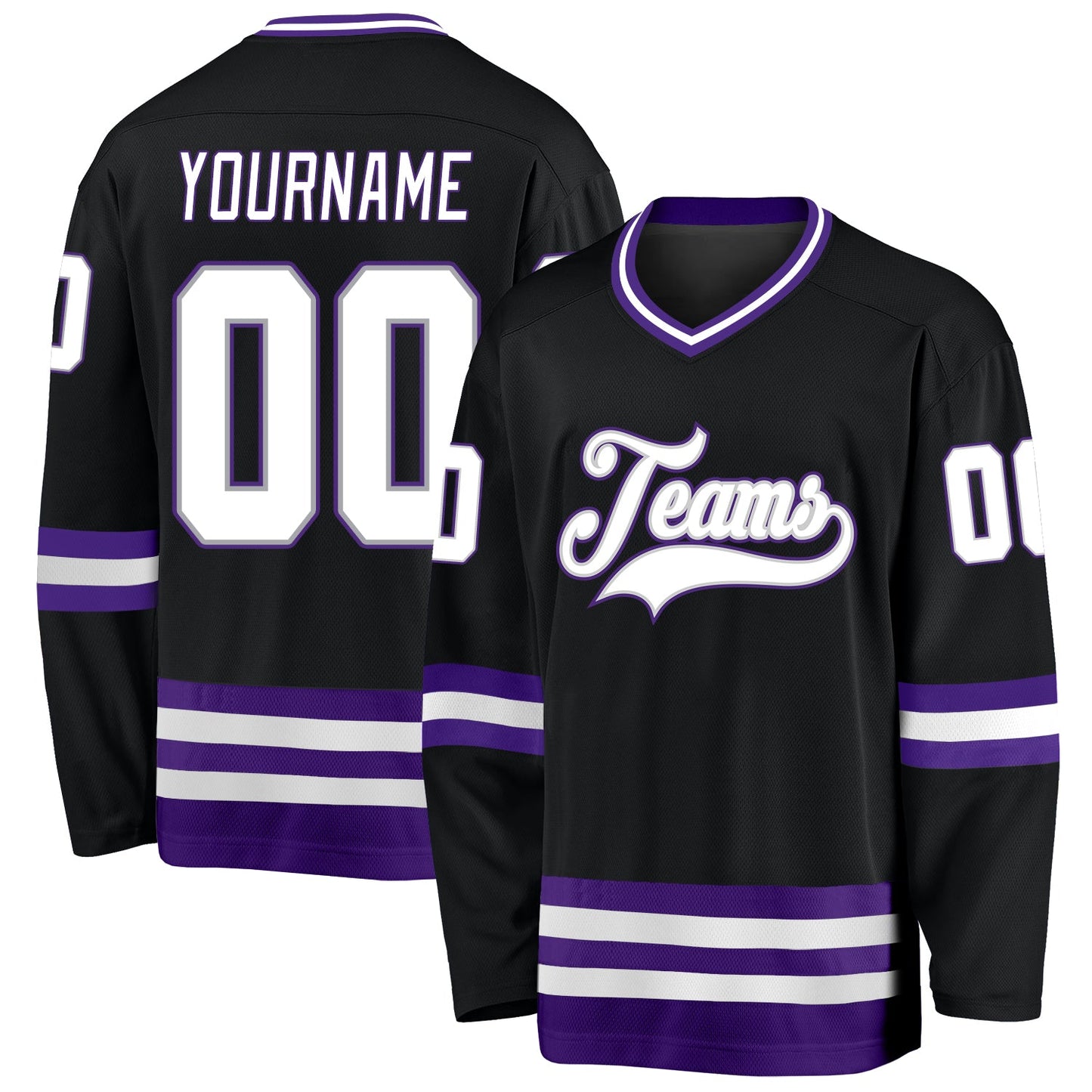 Custom Black White-Purple Hockey Jersey - Main View
