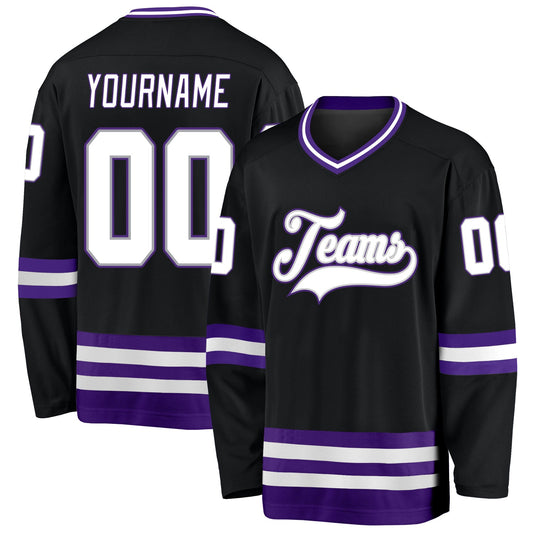 Custom Black White-Purple Hockey Jersey - Main View