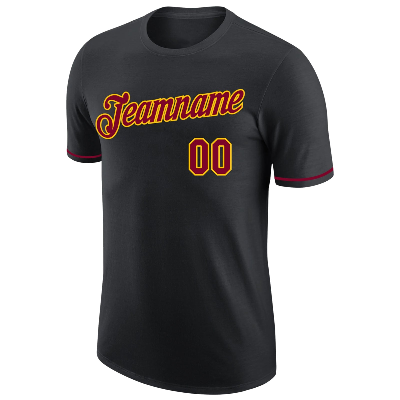 Custom Black Maroon-Gold Performance T-Shirt view 5