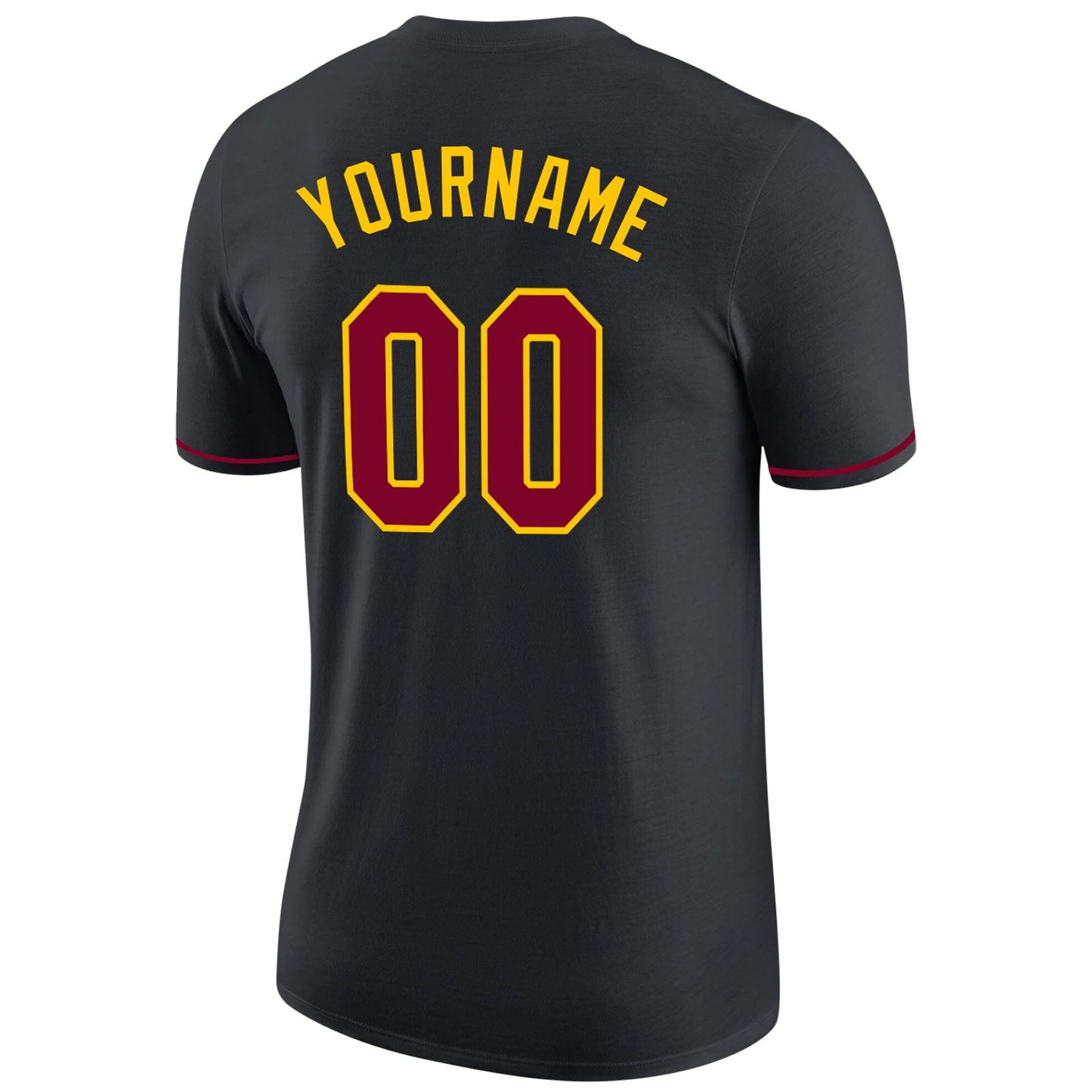 Custom Black Maroon-Gold Performance T-Shirt view 6
