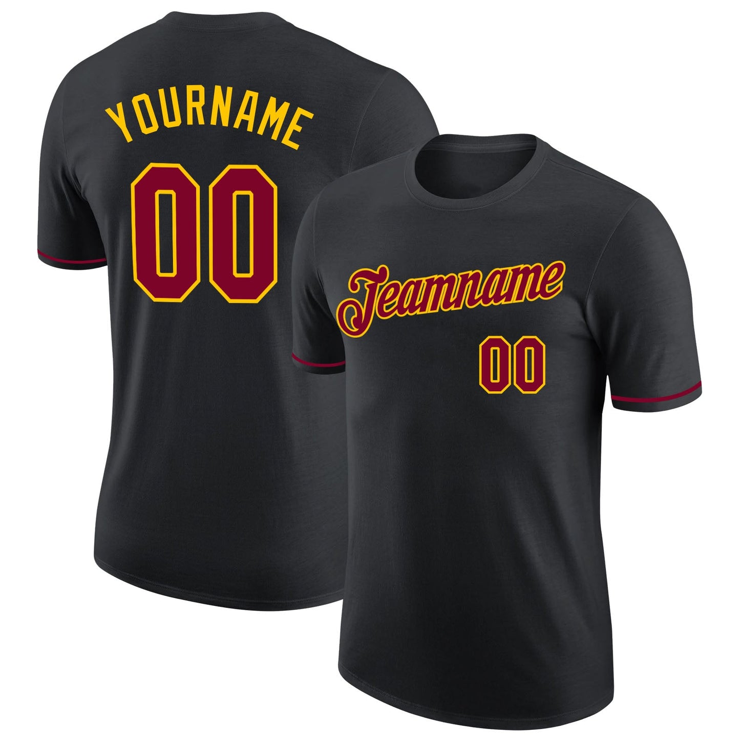 Custom Black Maroon-Gold Performance T-Shirt - Main View