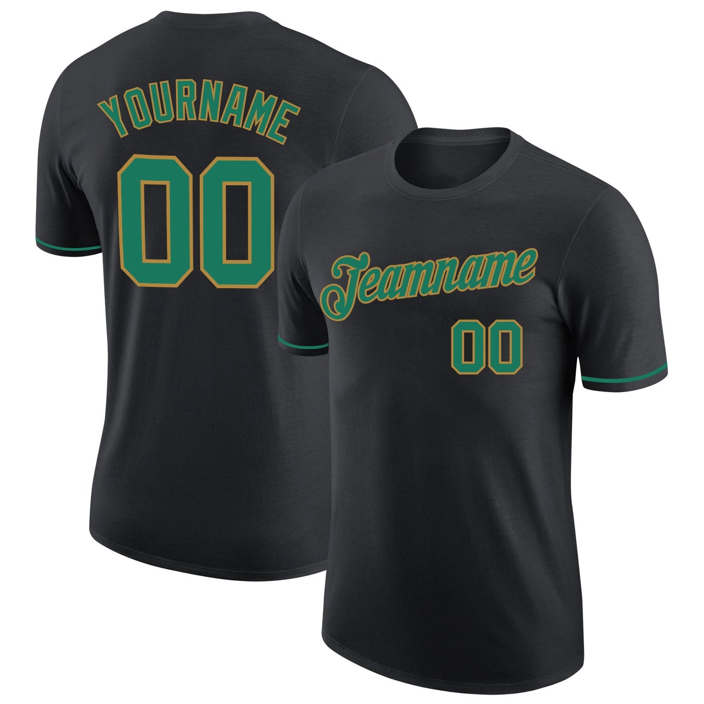 Custom Black Kelly Green-Old Gold Performance T-Shirt - Main View
