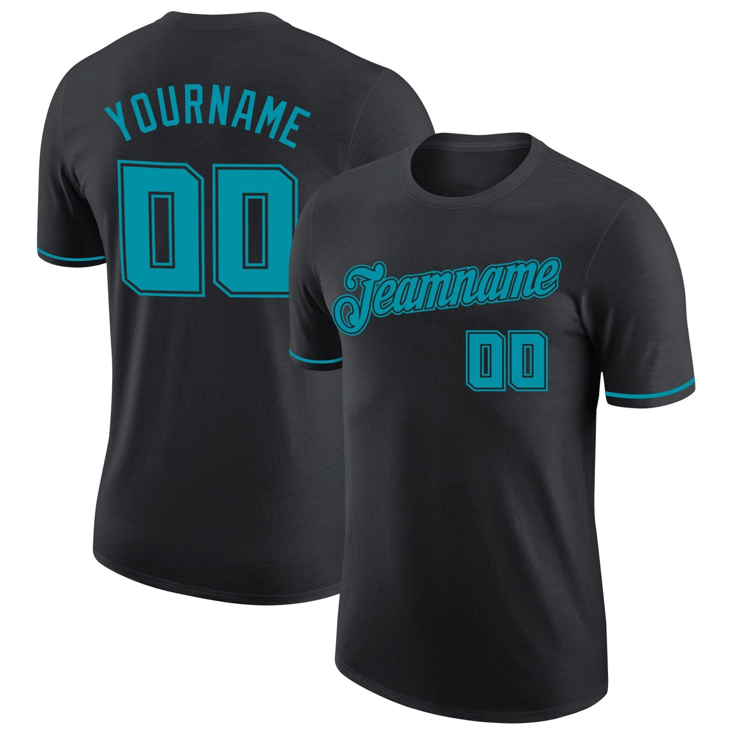 Custom Black Teal-Black Performance T-Shirt - Main View