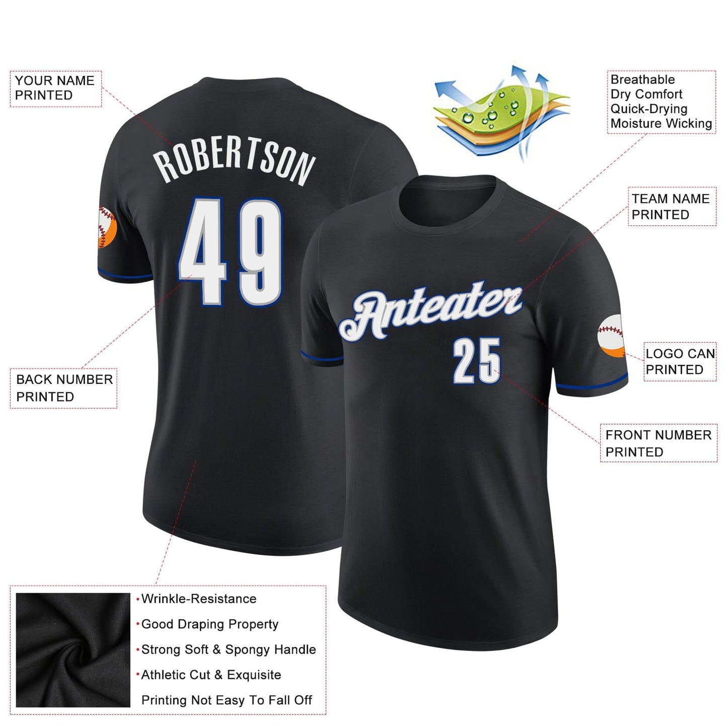 Custom Black White-Royal Performance T-Shirt view 2