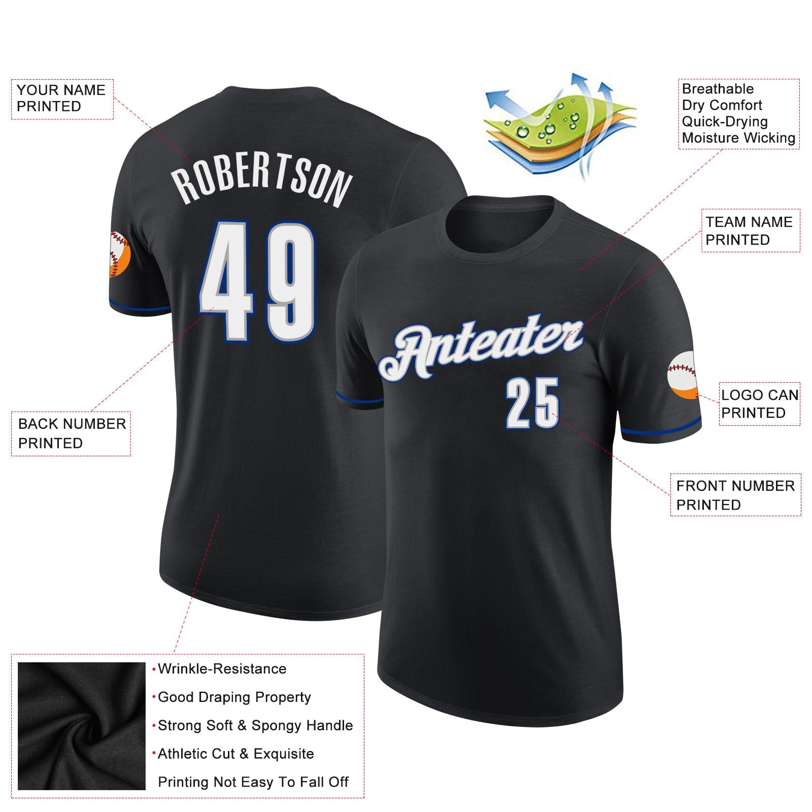 Custom Black White-Royal Performance T-Shirt view 2