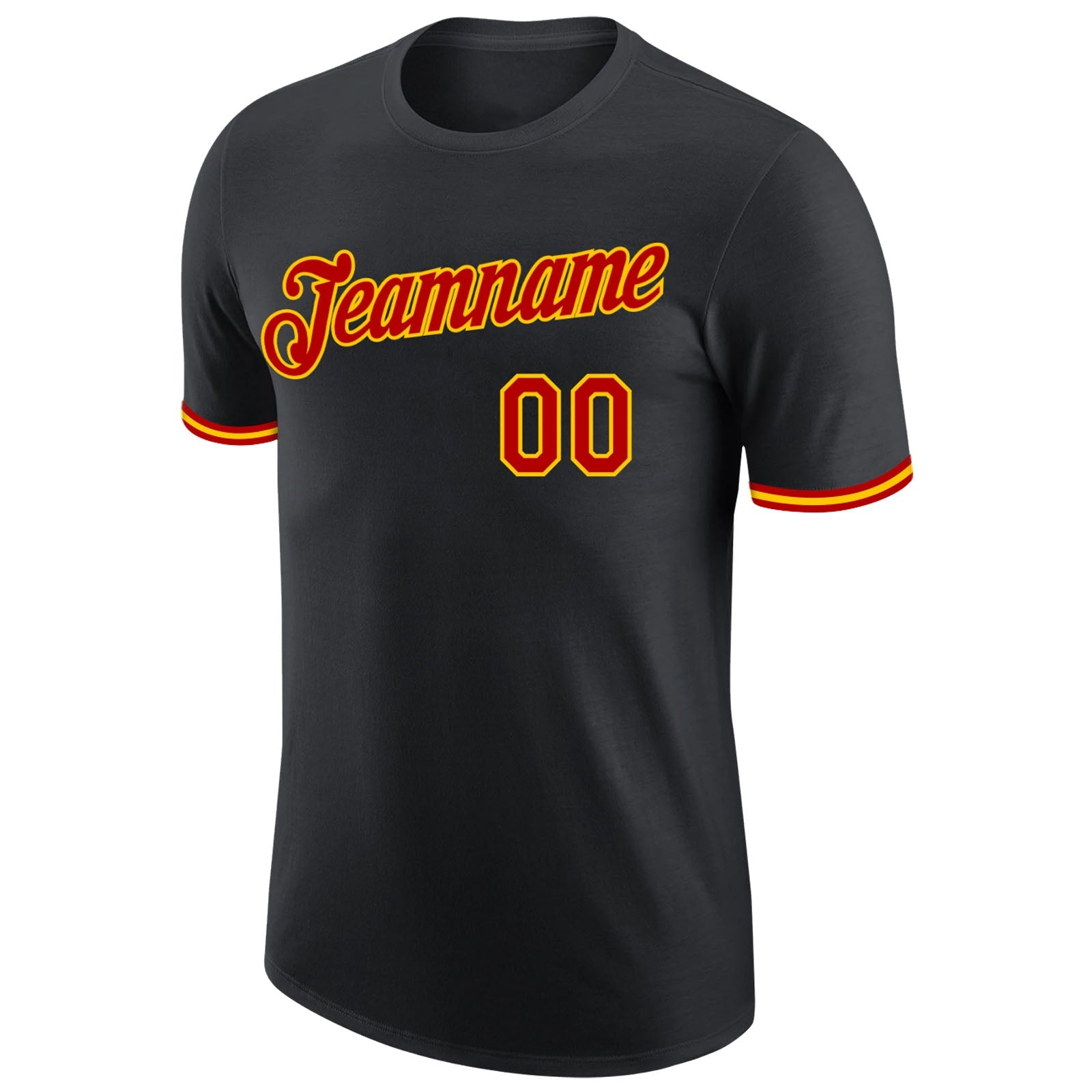 Custom Black Red-Gold Performance T-Shirt view 5