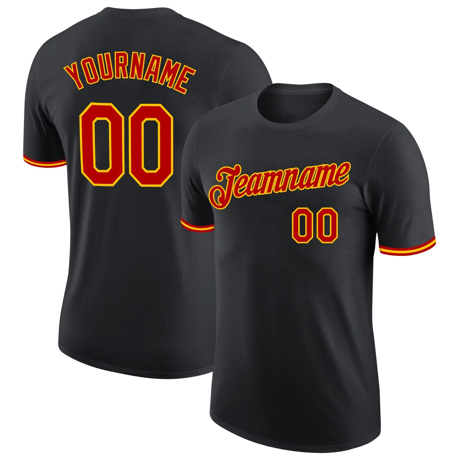 Custom Black Red-Gold Performance T-Shirt - Main View