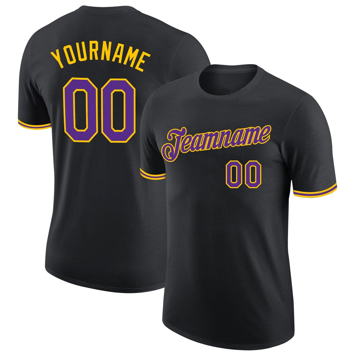 Custom Black Purple-Gold Performance T-Shirt - Main View