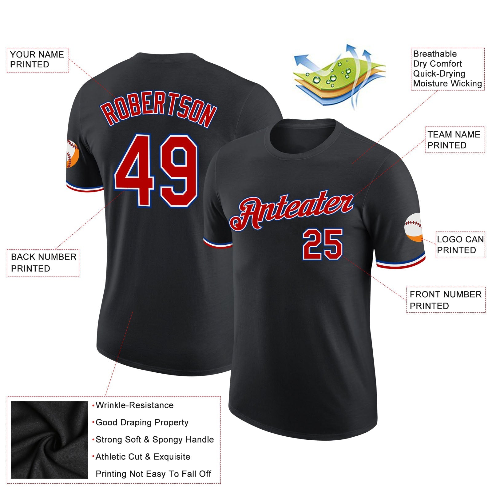 Custom Black Red-Royal Performance T-Shirt view 2