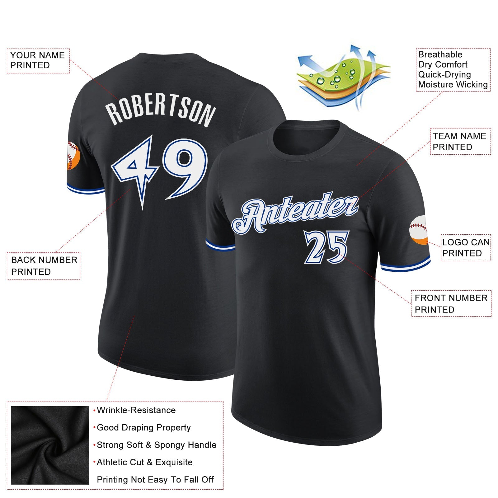 Custom Black White-Royal Performance T-Shirt view 2