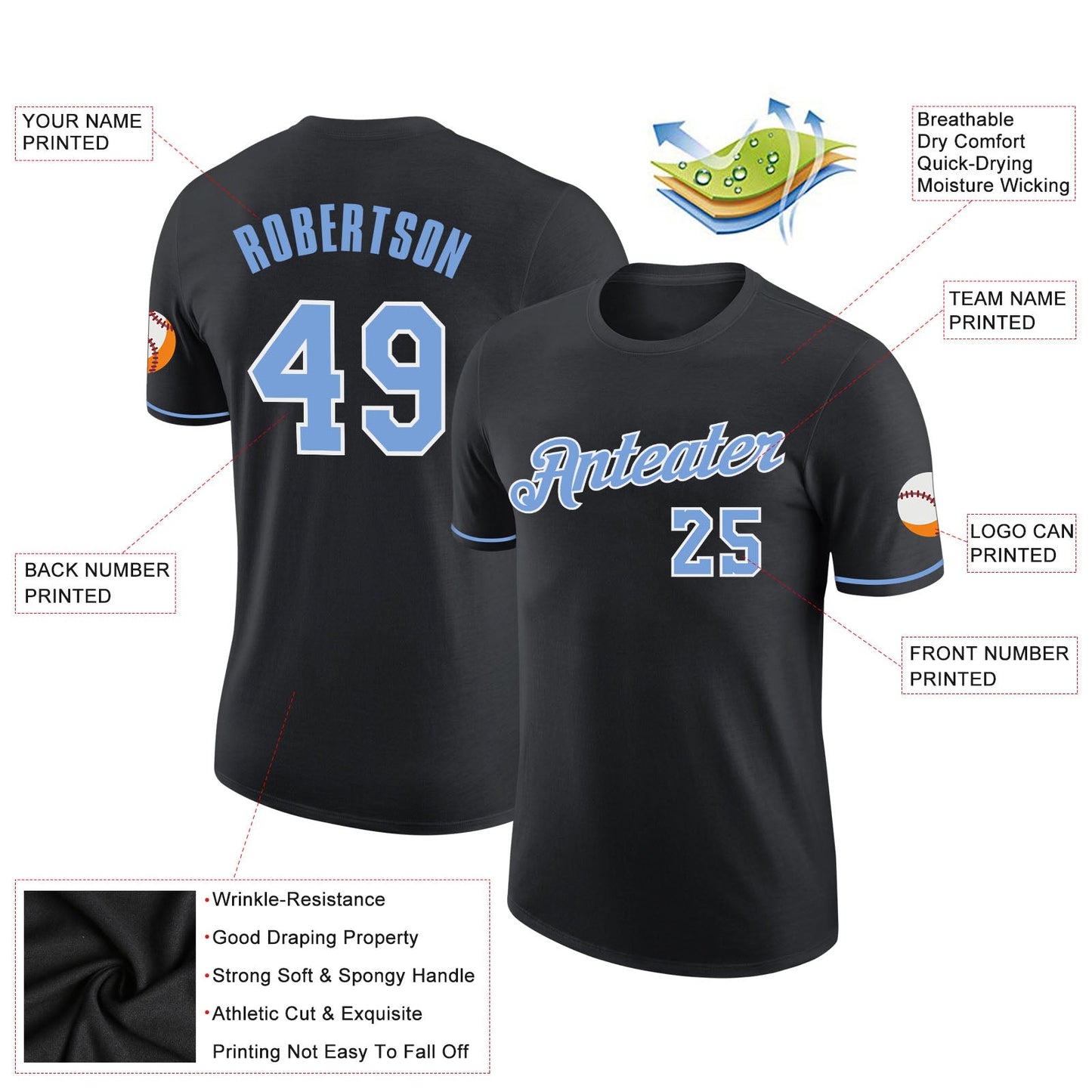 Custom Black Light Blue-White Performance T-Shirt view 2