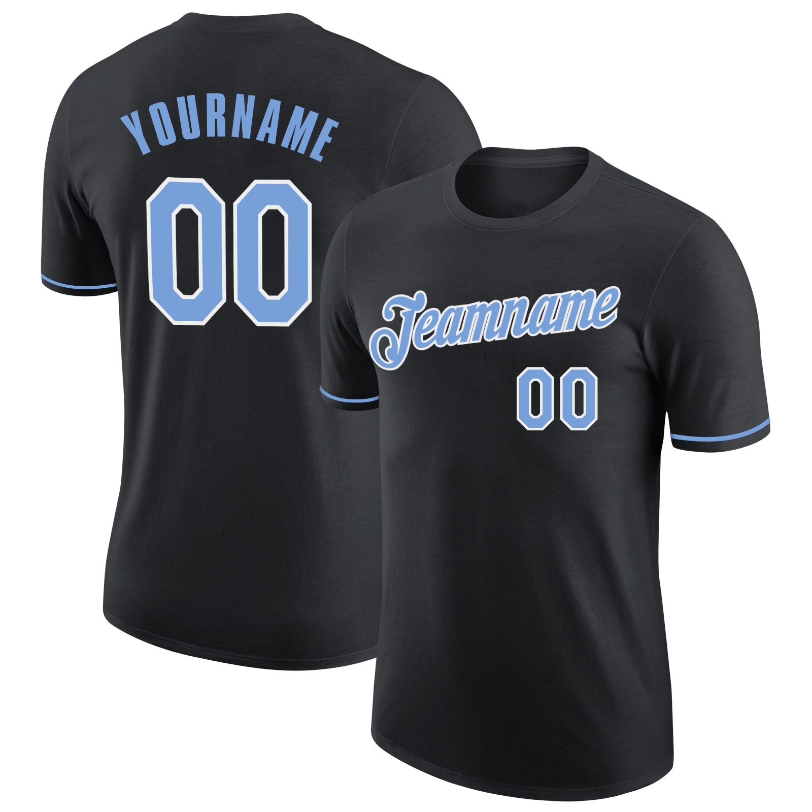 Custom Black Light Blue-White Performance T-Shirt - Main View