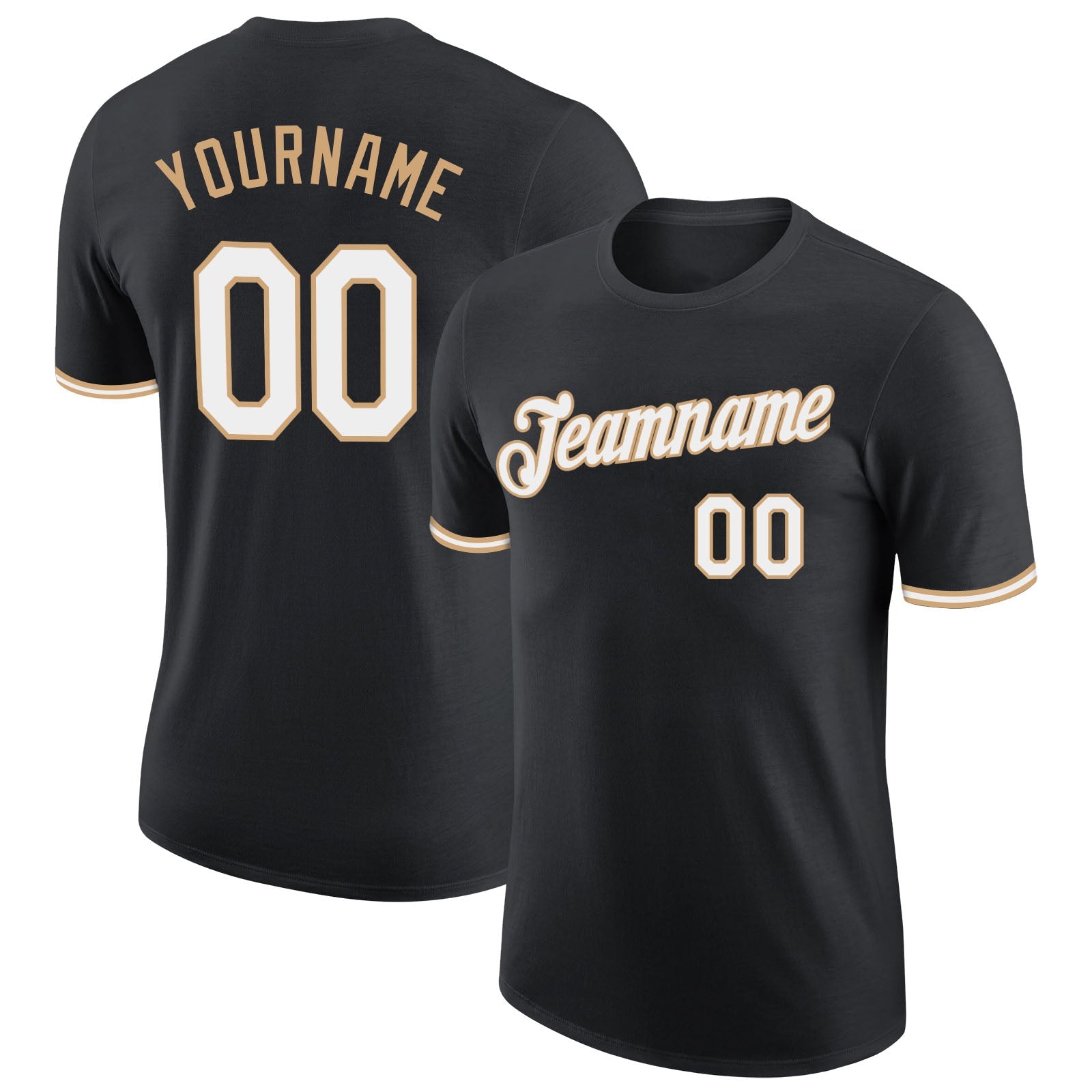Custom Black White-Old Gold Performance T-Shirt - Main View