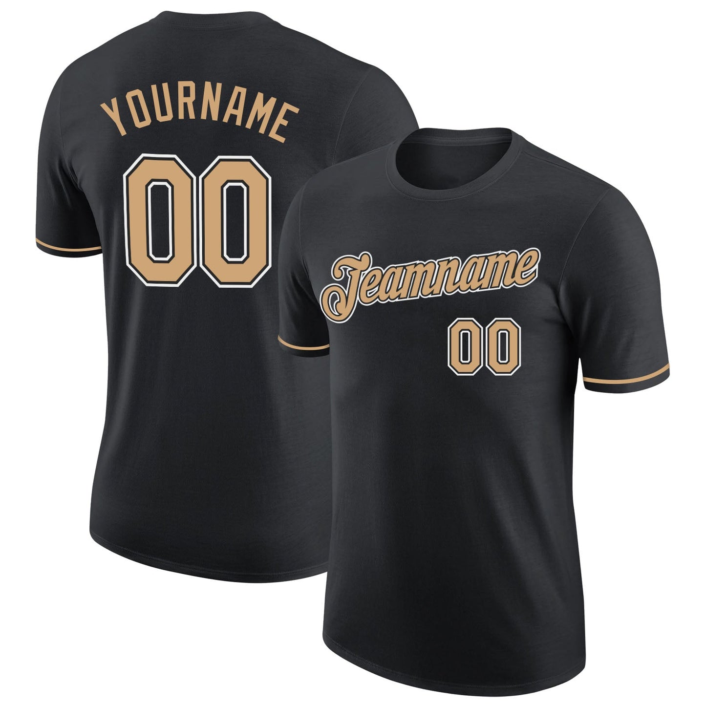 Custom Black Old Gold-White Performance T-Shirt - Main View
