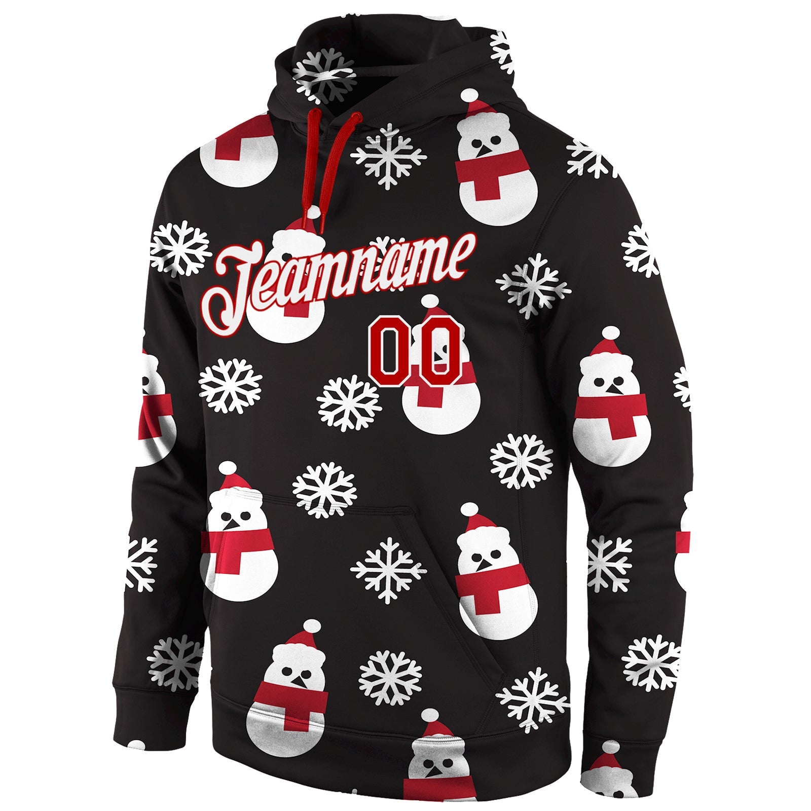 Custom Stitched Black Red-White Christmas 3D Sports Pullover Sweatshirt Hoodie view 2