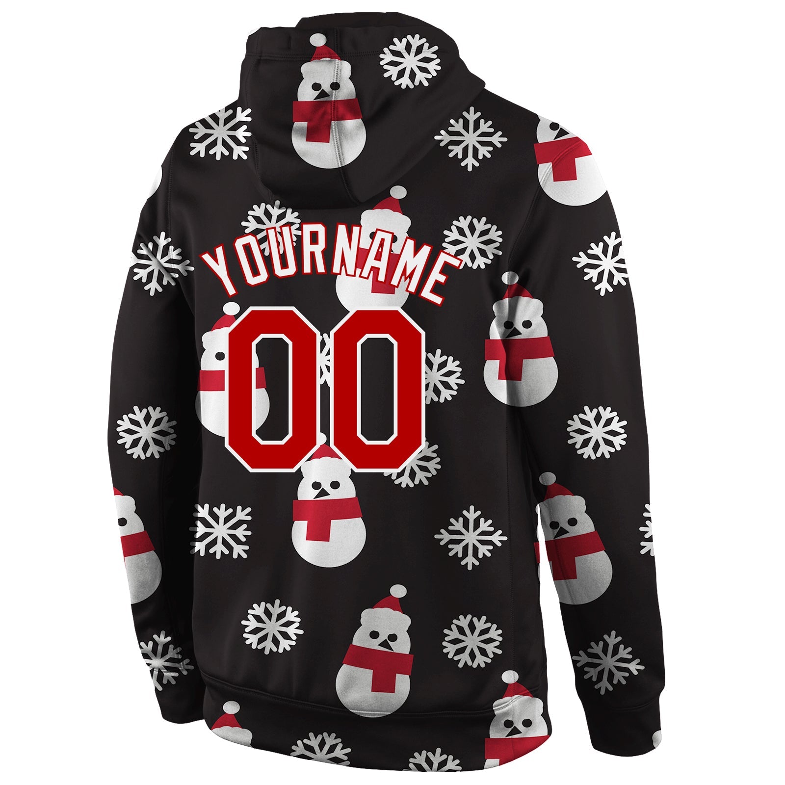 Custom Stitched Black Red-White Christmas 3D Sports Pullover Sweatshirt Hoodie view 3