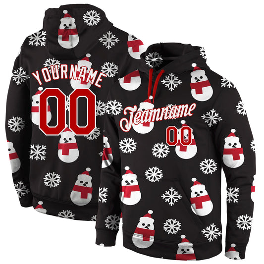 Custom Stitched Black Red-White Christmas 3D Sports Pullover Sweatshirt Hoodie - Main View