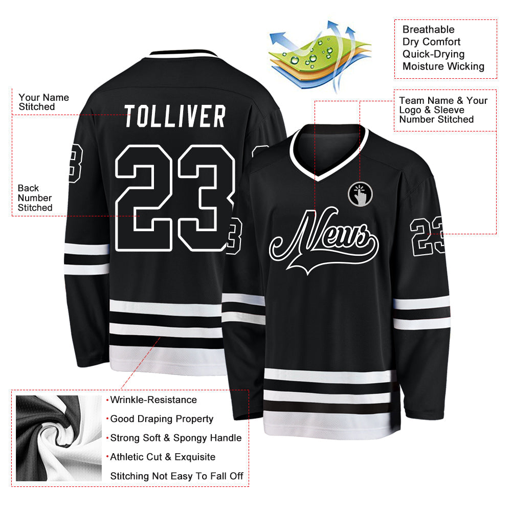 Custom Black Black-White Hockey Jersey view 2