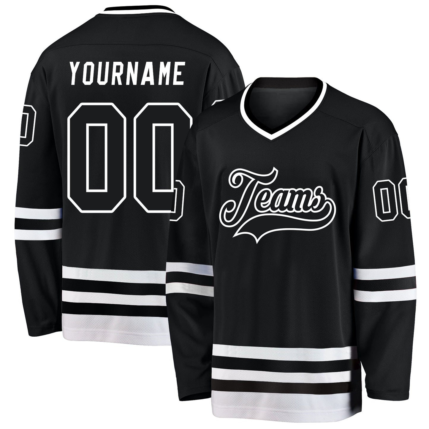 Custom Black Black-White Hockey Jersey - Main View