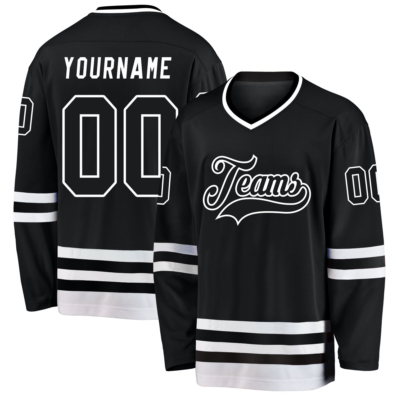 Custom Black Black-White Hockey Jersey - Main View