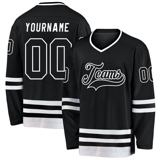 Custom Black Black-White Hockey Jersey - Main View