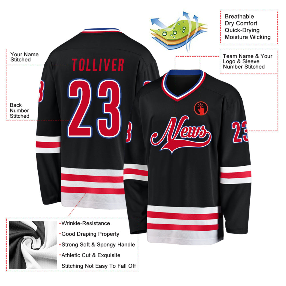 Custom Black Red-White Hockey Jersey view 2