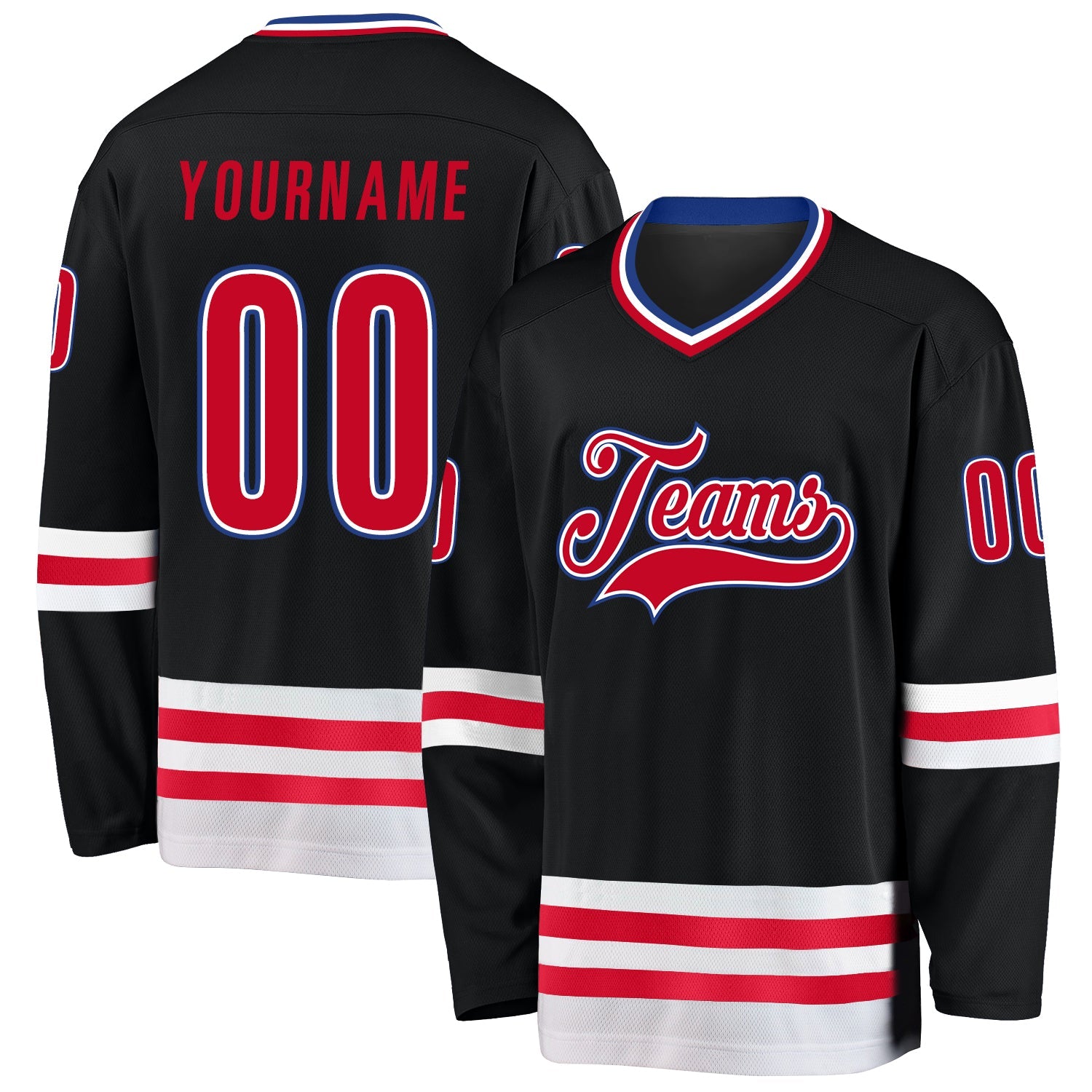 Custom Black Red-White Hockey Jersey - Main View
