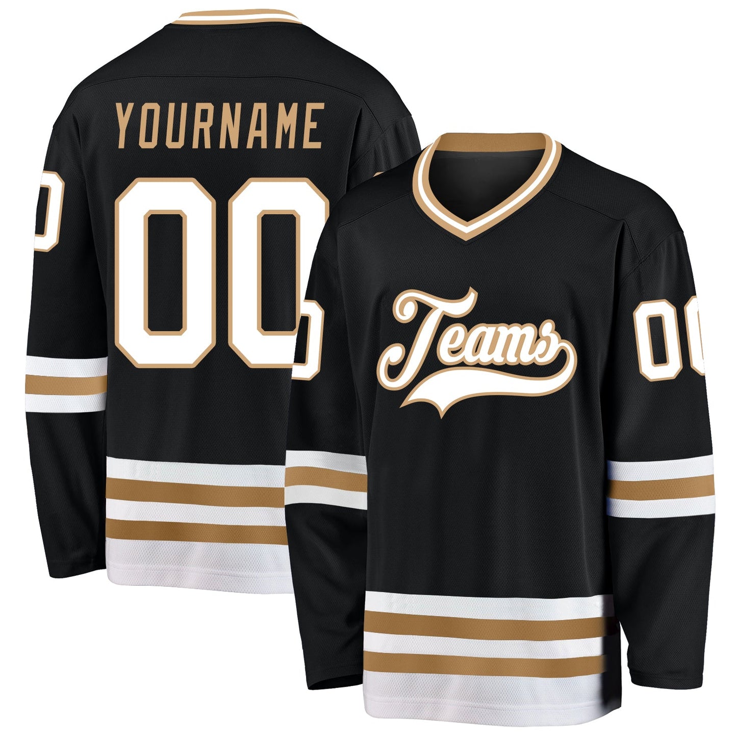 Custom Black White-Old Gold Hockey Jersey - Main View
